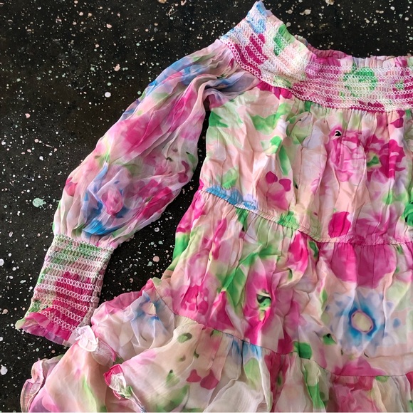 ROCOCO SAND Alora Mini Dress Multi Pink Floral Chiffon Off Shoulder - Picture 8 of 10